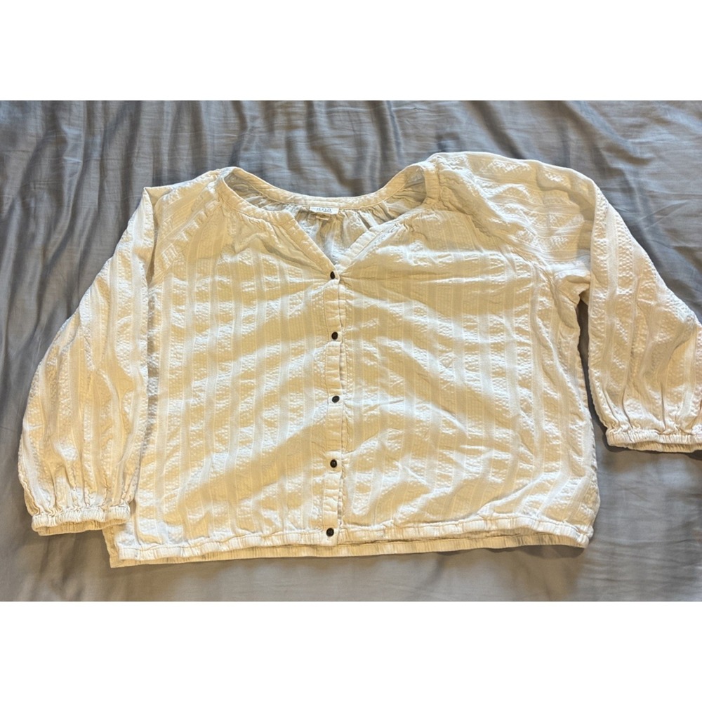 Women's Top XL Cream‎ Peasant Blouse Button-Front V-neck Tunic Cottagecore Boho